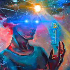 Bitcoin key glowing in hand
