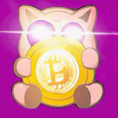 Cat holding bitcoin with glowing eyes