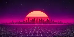 Synthwave city grid sunset