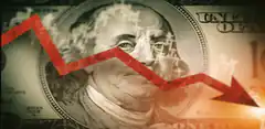 Benjamin Franklin dollar bill with red downward arrow