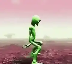 Green alien walking on alien planet