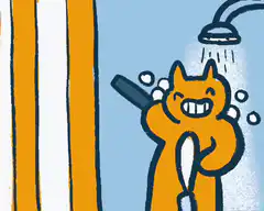 Orange cat singing in shower