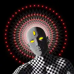 Checkered man with glowing halo