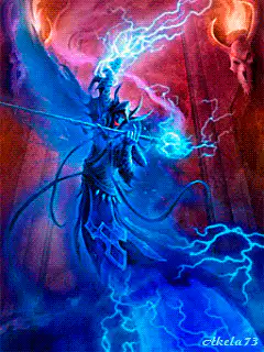 Wizard casting lightning spell