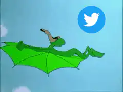Wile E. Coyote flying with Twitter logo