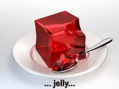 Red jelly cube with bite taken out