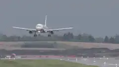Airplane landing on runway