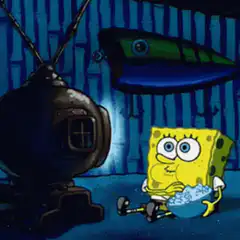 SpongeBob eating cereal in front of TV