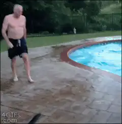 Old man slips and falls into pool