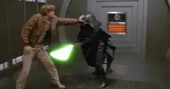 Luke Skywalker pushes Darth Vader