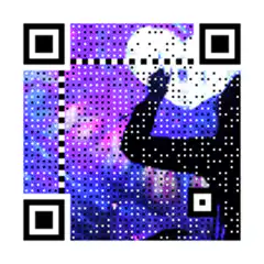 pixel art QR code with galaxy background