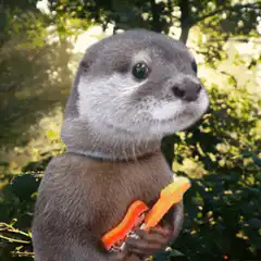 Otter holding a guitar in the forest