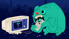 Green monster eating keyboard