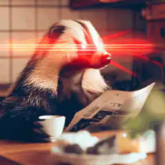 badger laser eyes reading newspaper