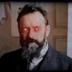 bearded man with glowing red eyes