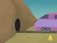 Pink train crashes into tunnel