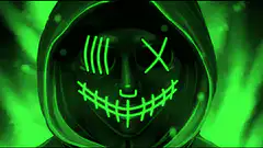 green glowing smiley face in hood