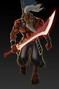 Muscular warrior with glowing sword
