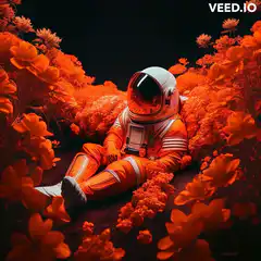 Astronaut sitting in orange flowers
