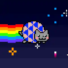 pixel art cat with rainbow tail