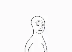 bald man surrounded by faceless people