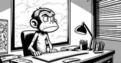 Bored monkey at desk
