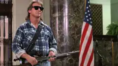 Dirty Harry with shotgun and American flag
