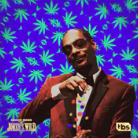 Snoop Dogg pointing with marijuana background