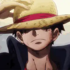 Luffy lifts his hat and shouts