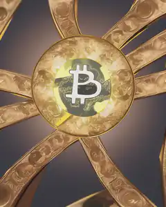 Golden Bitcoin Coin with Radiating Strips