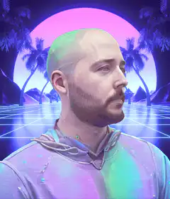 Synthwave man with palm trees