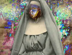 Nun with glitching Bitcoin mask