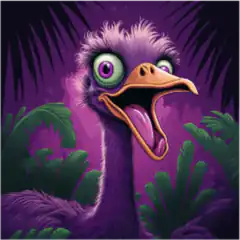 Purple Ostrich with Wide Open Beak