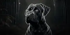 Glowing dog in dark forest