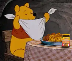 Winnie the Pooh puts on a napkin