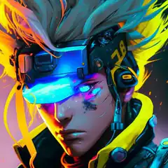 Cyberpunk character with glowing visor