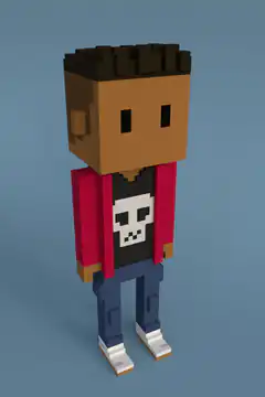 Blocky character with skull shirt