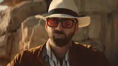 Man with hat and sunglasses holding a frog