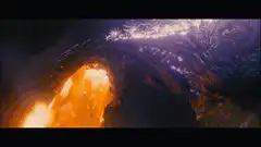 Godzilla fires atomic breath at city