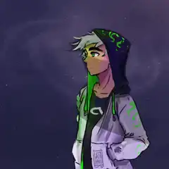 Anime boy with green hair in hoodie