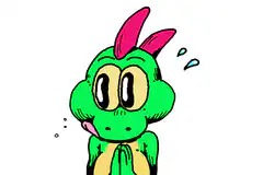 Green dinosaur licking lips