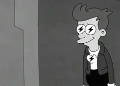 Fry with lightning bolt eyes and heart