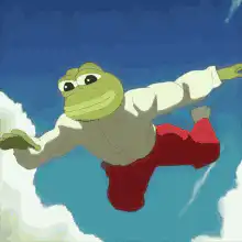 Pepe the Frog flying through the sky