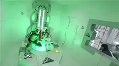 Two aliens in a green room