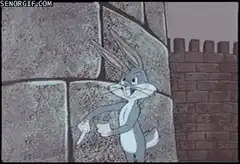 Bugs Bunny dancing by a wall
