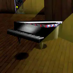 Piano opens mouth with sharp teeth