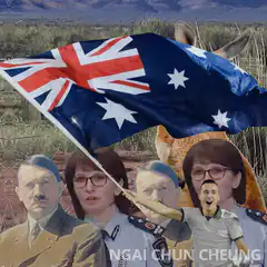 Julie Bishop waving Australian flag with kangaroo and Hitler