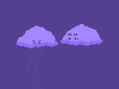 Two clouds fighting with lightning