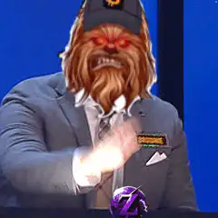 Chewbacca head on a man in a suit