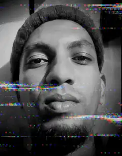 Man with beanie and glitch effect